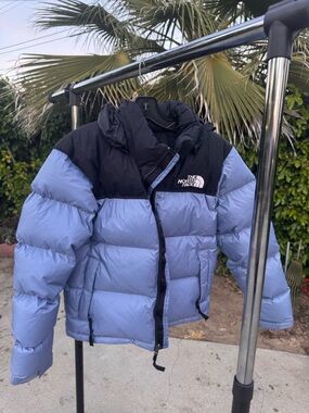 The North Face Puffy Down Jacket in Light Blue and Black